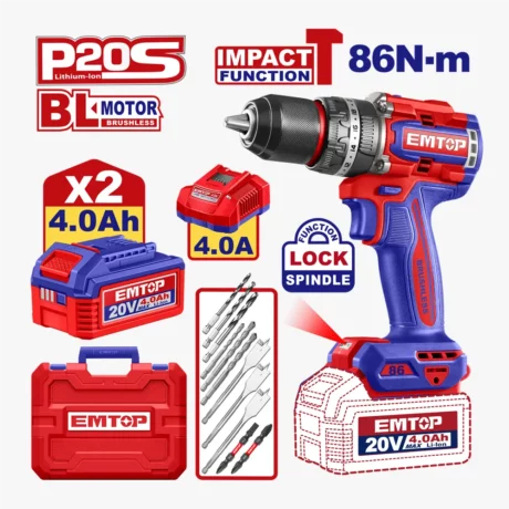 PERCEUSE À PERC 20V 2B4AH 86NM EMTOP ECIDL208682