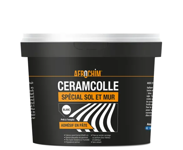 Ceramcolle® Adhésif classé D2 TE selon la norme européenne EN 12004-1  Adhésif amélioré et de hautes performances à consommation réduite au M2