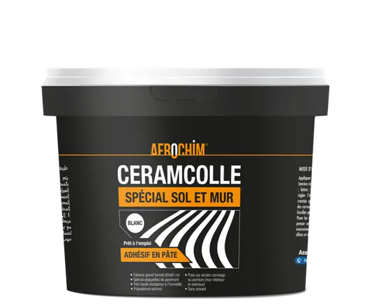 Ceramcolle® Adhésif classé D2 TE selon la norme européenne EN 12004-1  Adhésif amélioré et de hautes performances à consommation réduite au M2