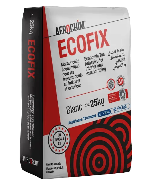 Ecofix® Mortier colle classé C1 selon la norme européenne EN 12004-1  Mortier colle idéal pour les travaux neufs en intérieur et extérieur