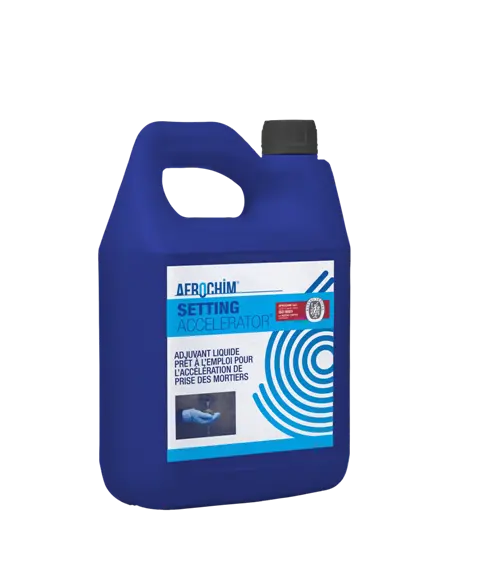 Setting Accelerator Adjuvant Liquide accélérateur de prise  SETTING ACCELERATOR® est un adjuvant liquide prêt a l’emploi pour l’accélération de prise des mortiers