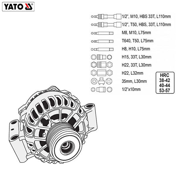 COFFRET CLE A DOUILLE D'ALTERNATEUR 1/2" 13PCS YATO YT-0421