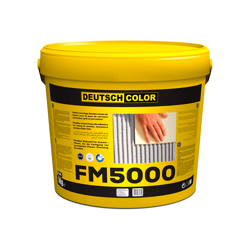 FM 5000 Adhésif thixotrope, élastique, prêt à l’emploi, á base une dispersion aqueuse d’esters polyacryliques et des adjuvants spécifiques